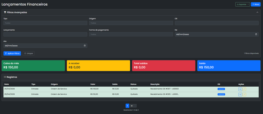 Lancamentos financeiros do MecaPulse